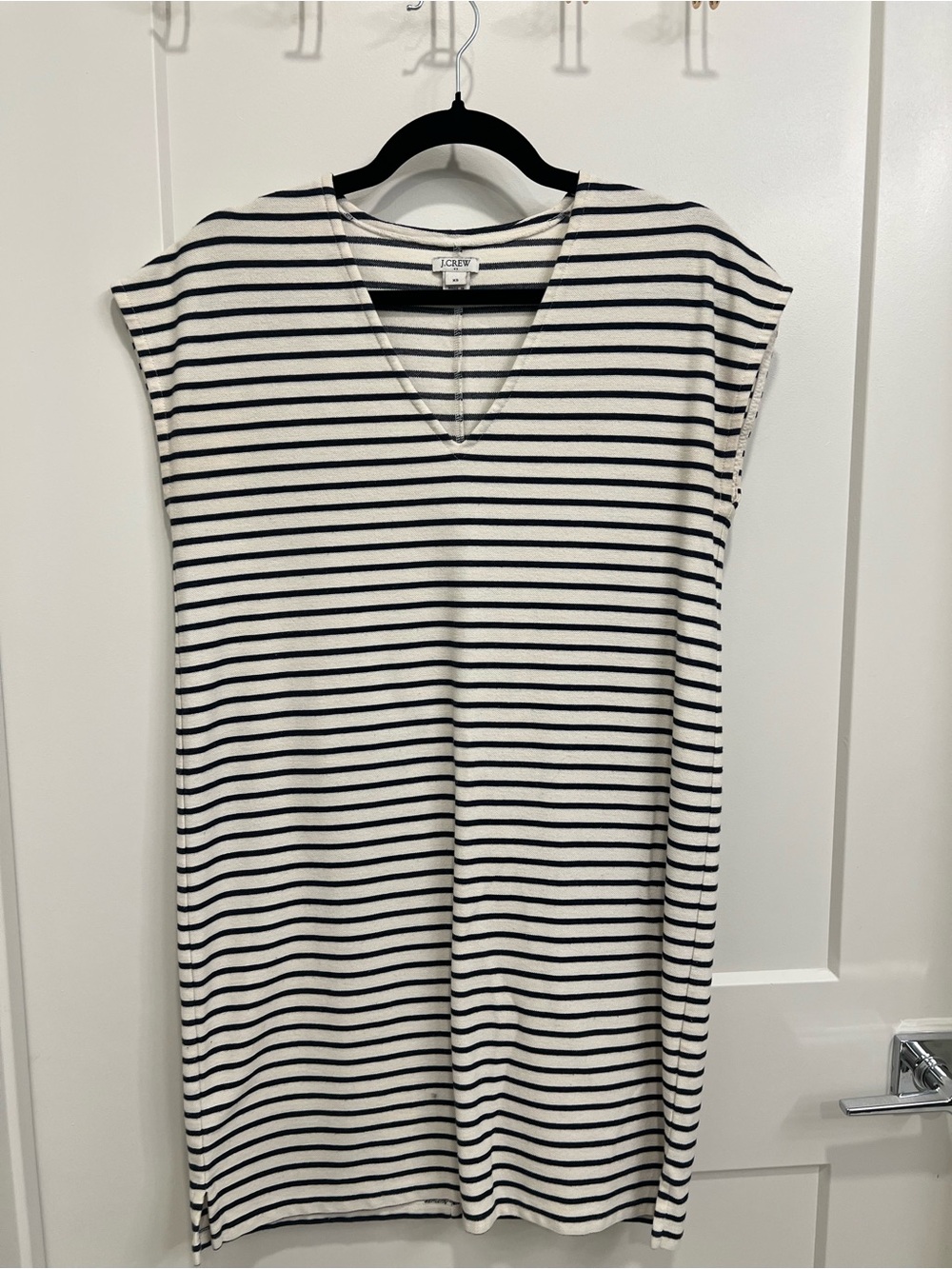 J. Crew Navy and White Striped V-Neck Midi Dress